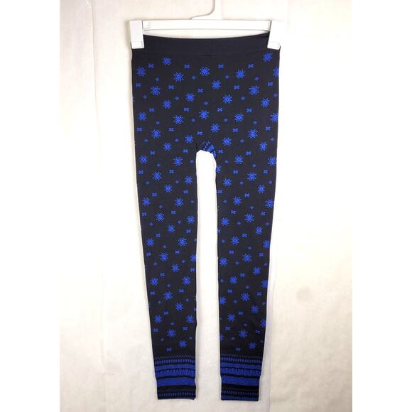 New Pink Rose black with blue snowflake fleece lined legging Size small - Picture 2 of 8